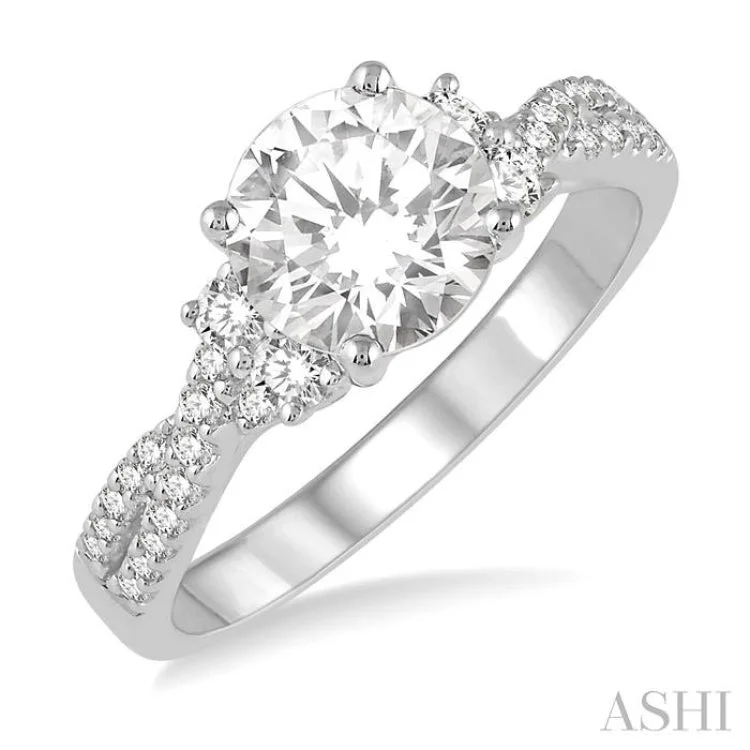 Personalized Engagement Ring Styles-1/3 ctw Intercrossed Semi-Mount Round Cut Diamond Engagement Ring in 14K White Gold