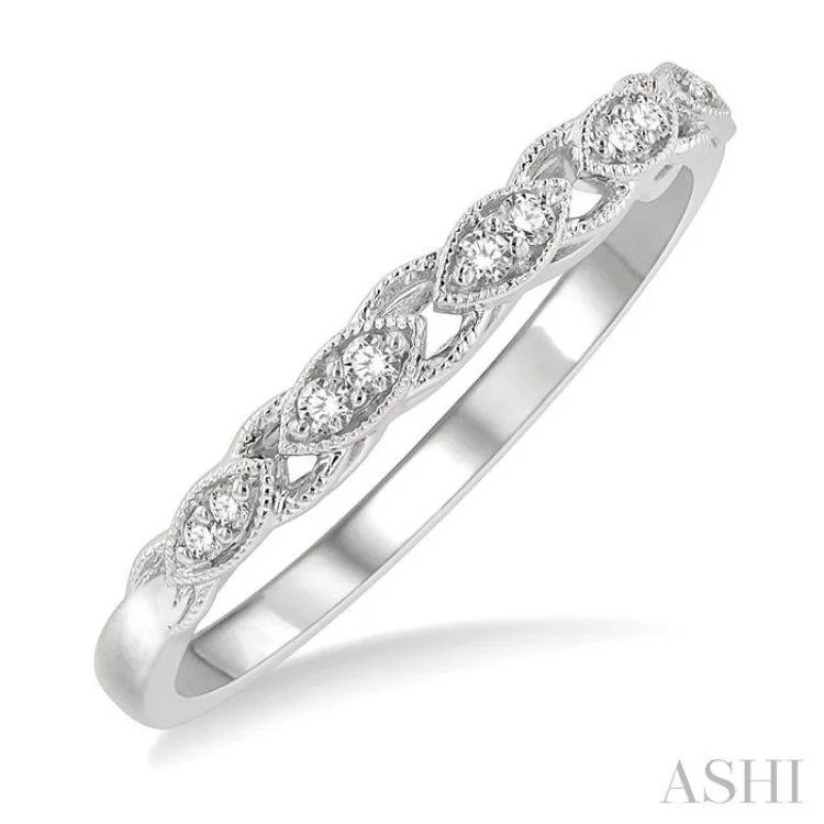 Custom Platinum Promise Rings-1/10 ctw Marquise Shape Lattice Round Cut Diamond Wedding Band in 14K White Gold