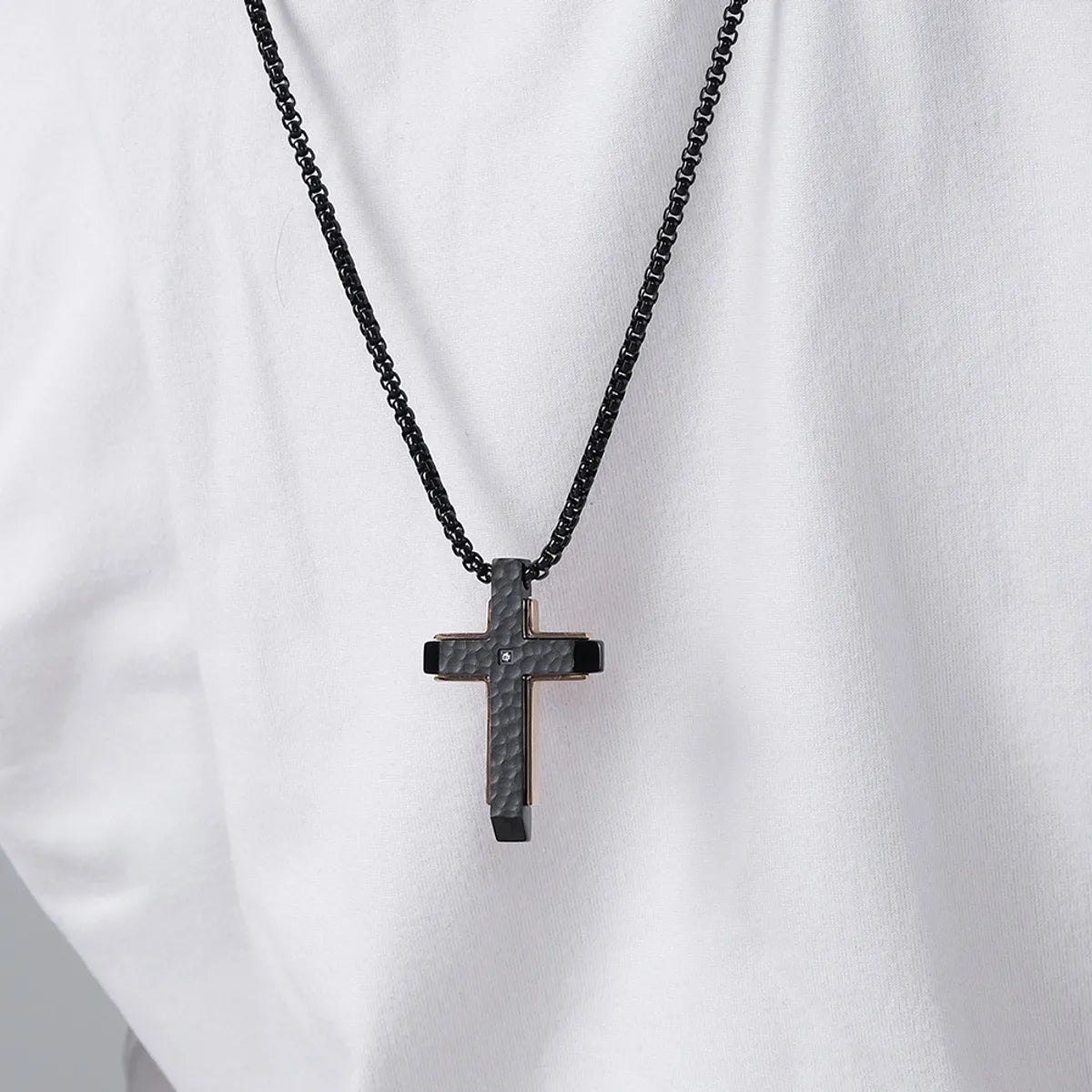 Friendship Necklaces-Hip-Hop Retro Cross Titanium Steel Plating Inlay Zircon Men'S Pendant Necklace