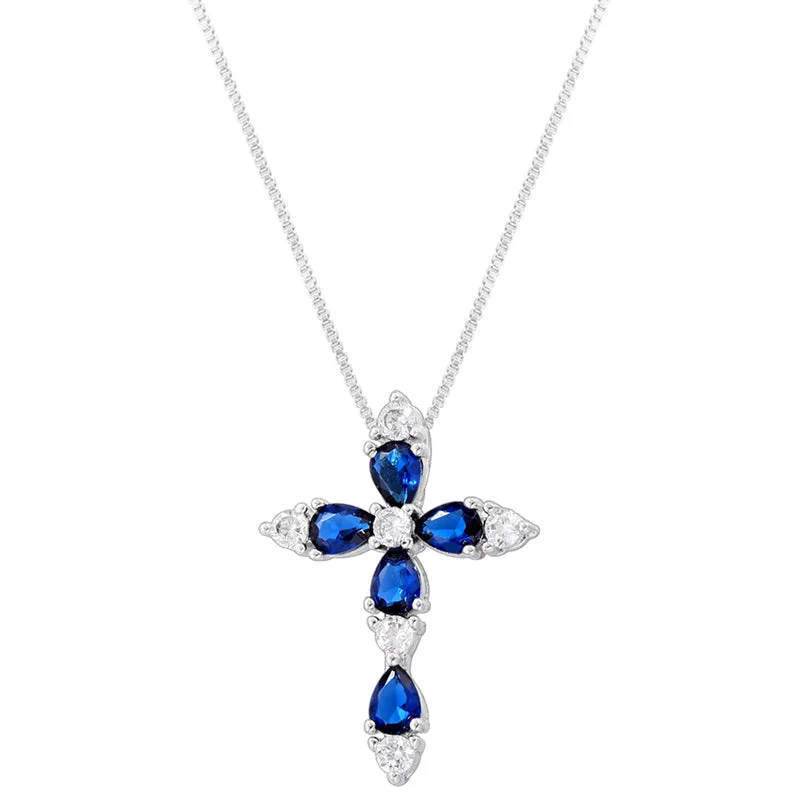 White Gold Color Blue Diamond Necklace