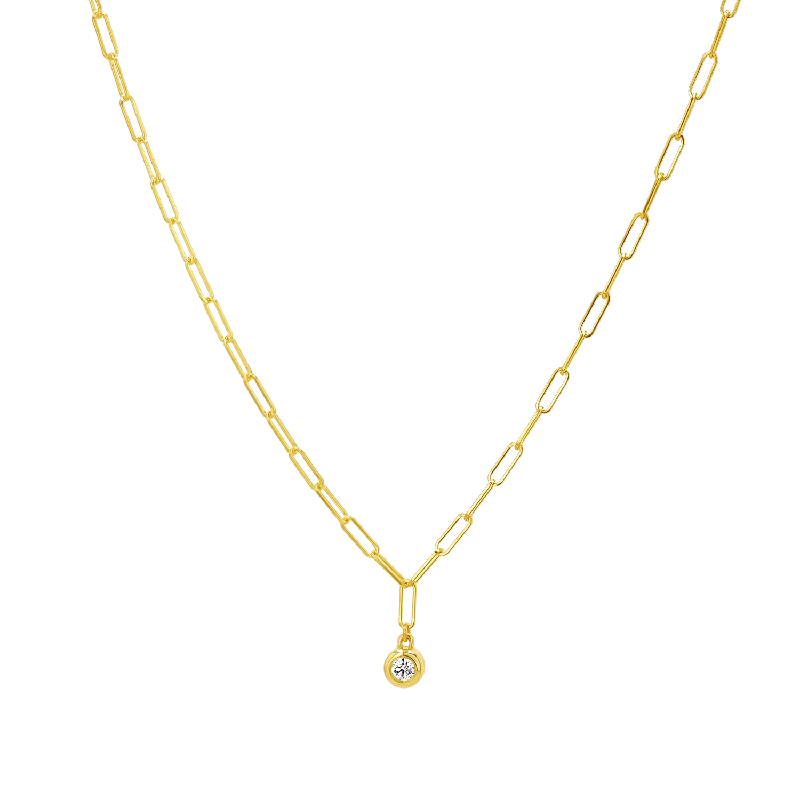 Gold Chain Necklaces-Wire Paperclip Diamond Bezel Necklace