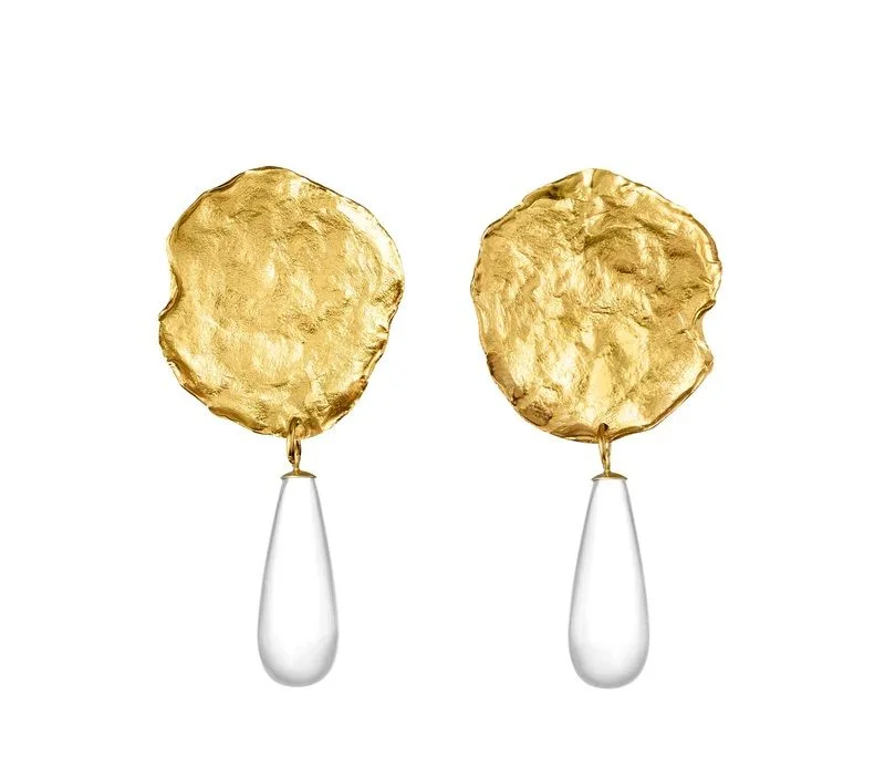 Luxury Pearl Earrings-Thetis and Crystal Gold Plated Earrings w. Quartz