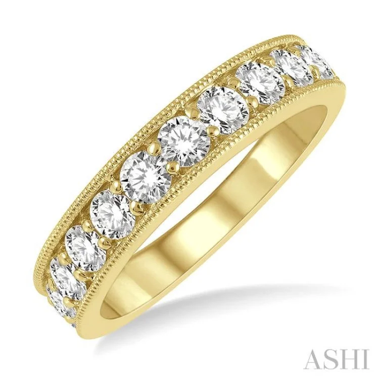 Custom Wedding Rings with Birthstone Inlays-1.00 ctw Round Cut Diamond Wedding Band in 14K Yellow Gold