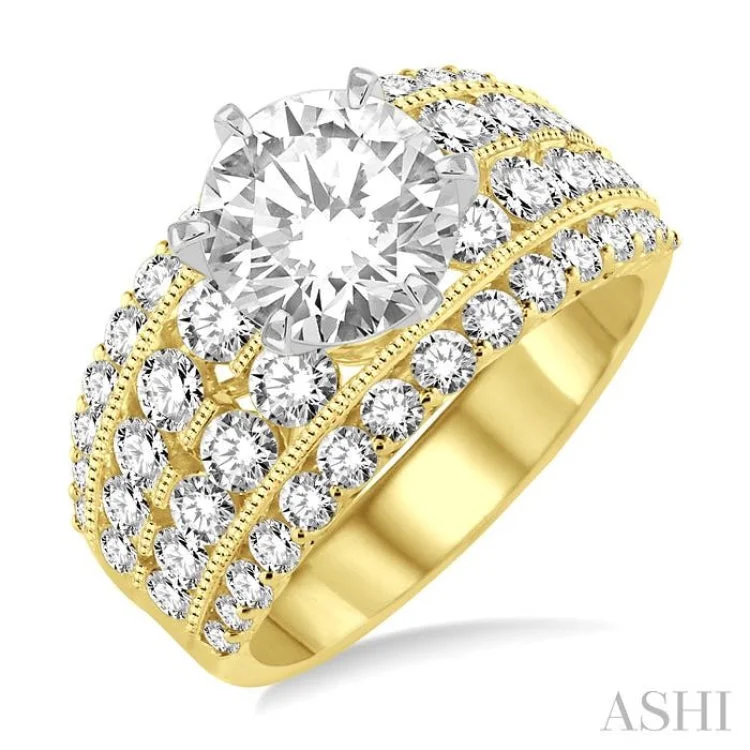 Classic Diamond Wedding Bands-2 1/10 ctw Diamond Semi-mount Engagement Ring in 14K Yellow and White Gold