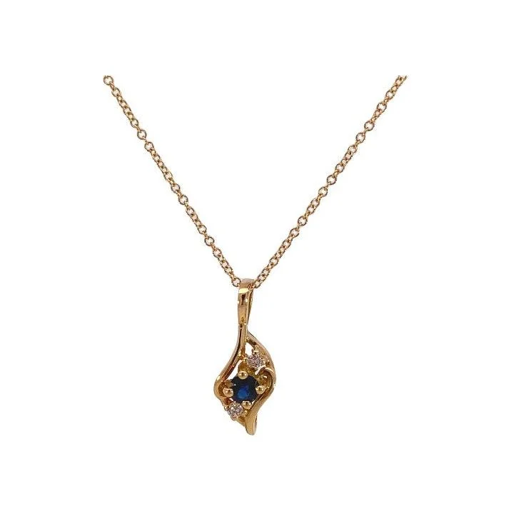 Custom Necklaces-Estate 14K Sapphire & Diamond Pendant Necklace