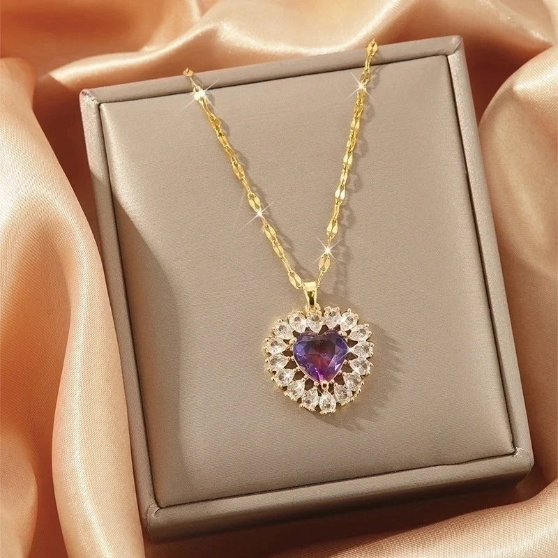 X5509# Purple Ocean Heart Necklace