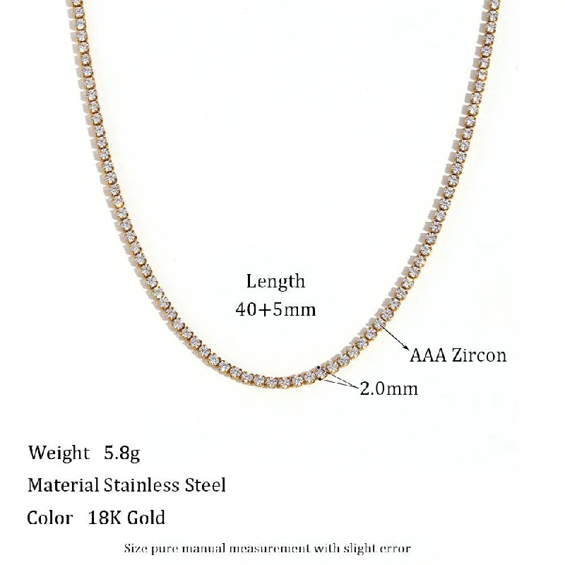 2mm Zircon Necklace 40 5cm - Gold