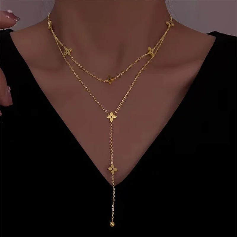 Boho Chic Necklaces-Cartoon Geometric Titanium Steel 18K Gold Plated Necklaces