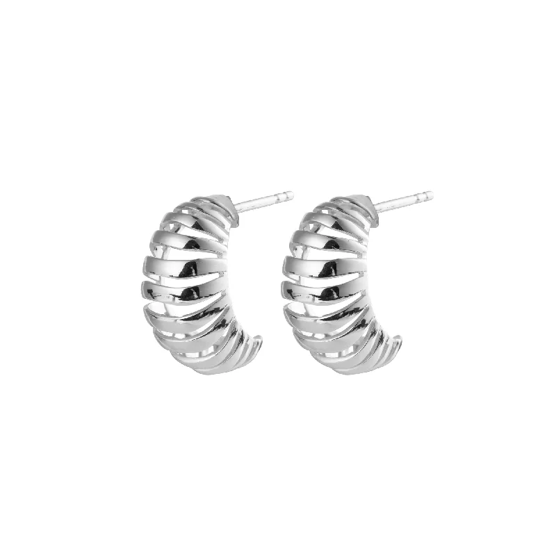 Elegant Drop Earrings for Women-Ribbed Medium Silver Earrings