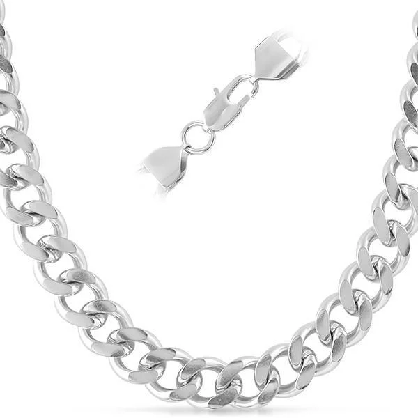 Diamond Necklaces-Cuban Stainless Steel Chain Necklace 12MM