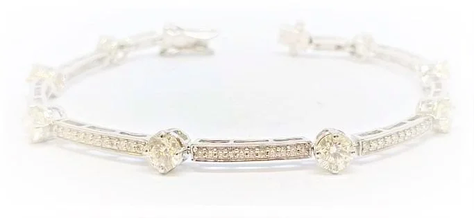 Stackable Charm Bracelets-Diamond Station  Bracelet in 14k White Gold (3.80 ct. tw.)