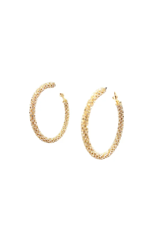 Personalized Pearl Earrings for Women-Large Crystal CZ and Gold Textured Hoop Earrings