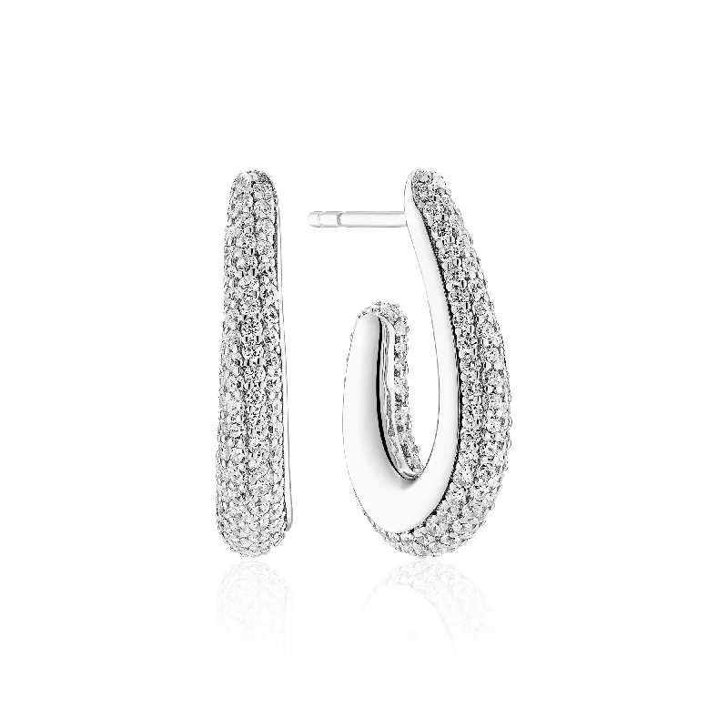 Designer Crystal Earrings-Goccia Parvus Silver Earrings w. Zirconia