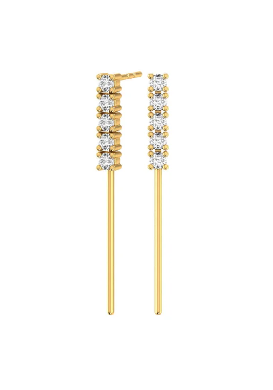 Crystal Hoop Drop Earrings-Tennis Drop 18K Gold Earrings w. Lab-Grown Diamonds