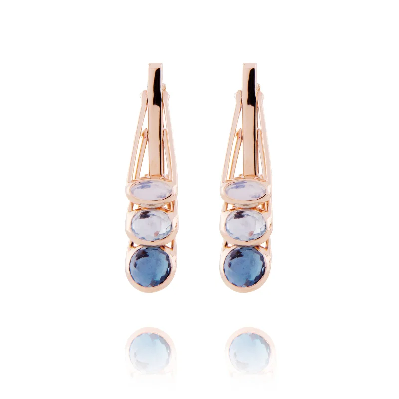 Simple Drop Earrings for Women-Petites Dancing 18K Rosegold Earrings w. Quartz & Topaz