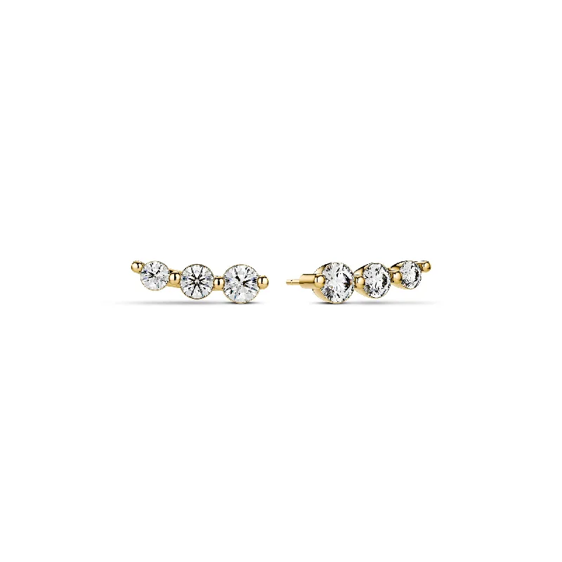 Silver Hoop Drop Earrings-Tiara Piccolo 14K Gold Earrings w. Lab-Grown Diamonds