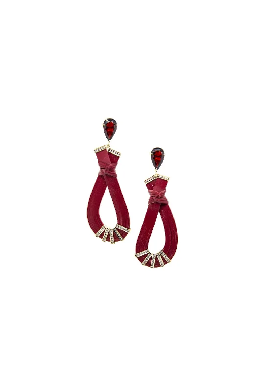 Luxury Crystal Earrings for Women-Bamboo Red & Light Brown 18K Gold Earrings w. Garnet & Diamonds