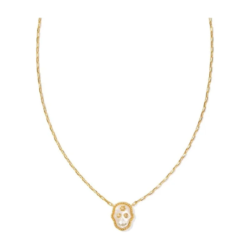 Ruby Necklaces-Kendra Scott Gold Skeleton Necklace in Ivory Mother of Pearl