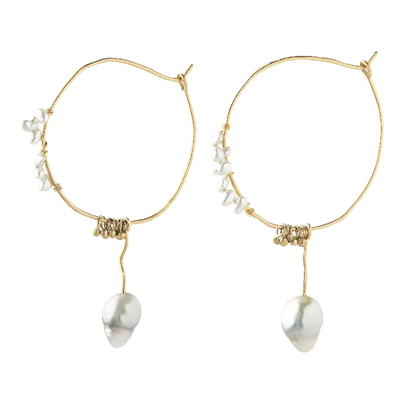 Crystal Drop Earrings for Women-Ocean 14K Gold Hoops w. Pearls