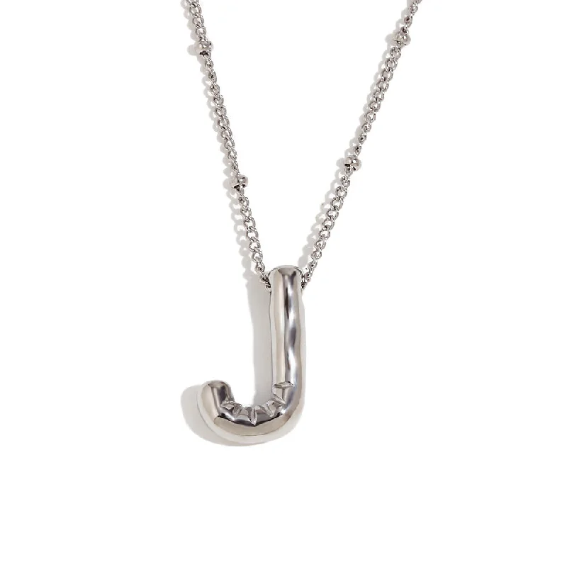 Party Balloon Letter Pendant Necklace - Steel - J