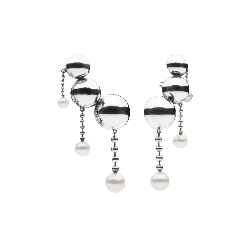 Crystal Gemstone Earrings-Opposition Pearl Earrings Silver