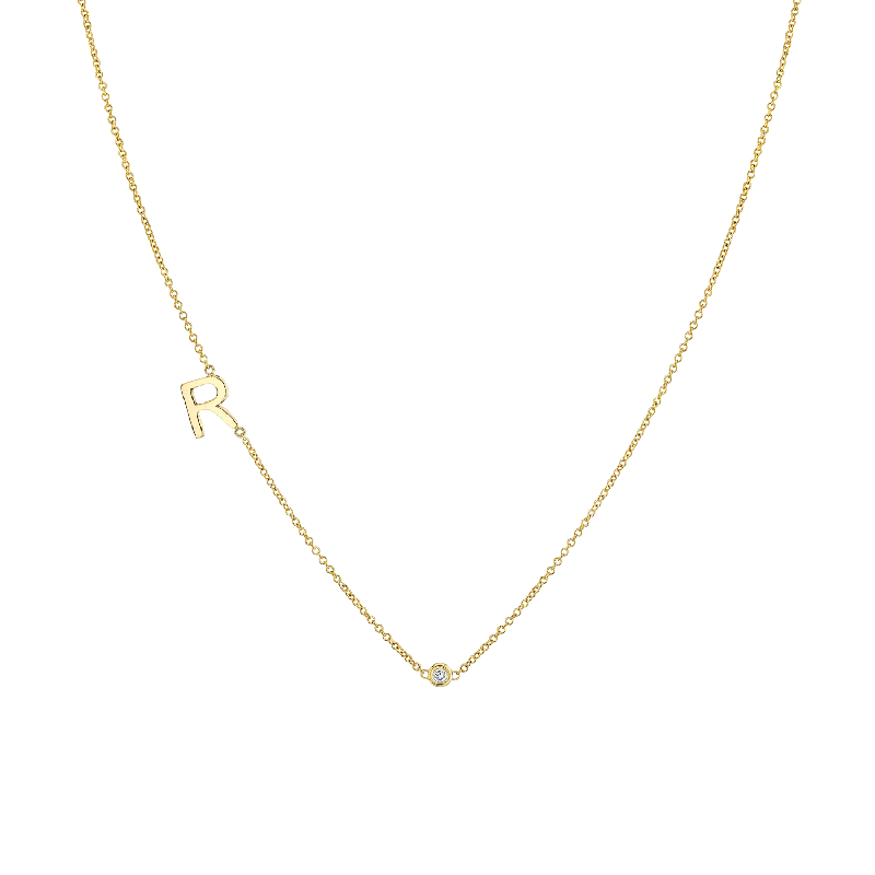 Cute Necklaces-Single Letter Diamond Bezel Necklace