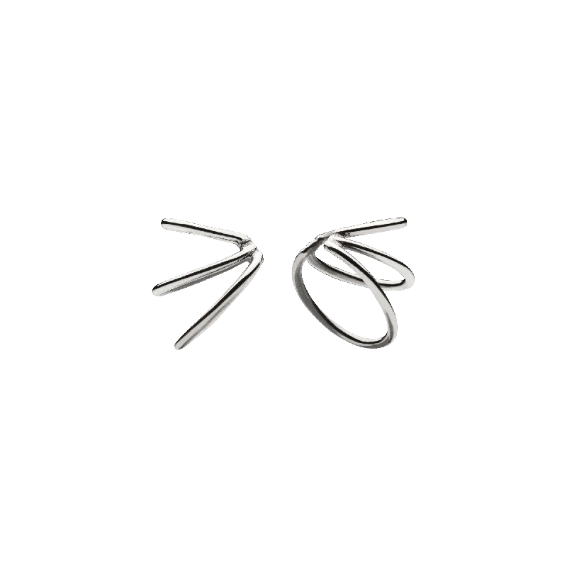 Sparkling Drop Stud Earrings-Mini Spine 2.0 Ear Cuffs Silver