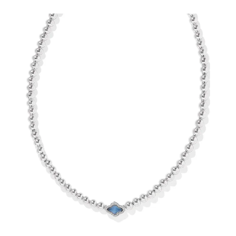 Cute Necklaces-Kendra Scott Abbie Silver Beaded Necklace in Light Blue MOP