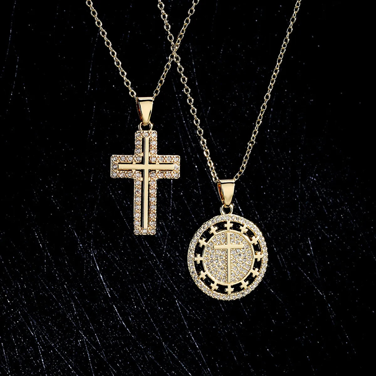 Pendant Necklaces-Religious Jewelry Copper-Plated 18k Gold Zircon Cross Pendant Necklace