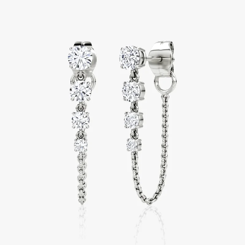 Custom Hoop Drop Earrings-Linked 14K White Gold Tennis Earrings w. 1.10ct Lab-Grown Diamonds