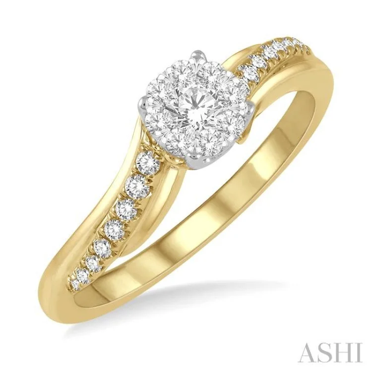 Custom Rings for Special Occasions-1/3 ctw Circular Mount Slanting Round Cut Diamond Lovebright Engagement Ring in 14K Yellow and White Gold