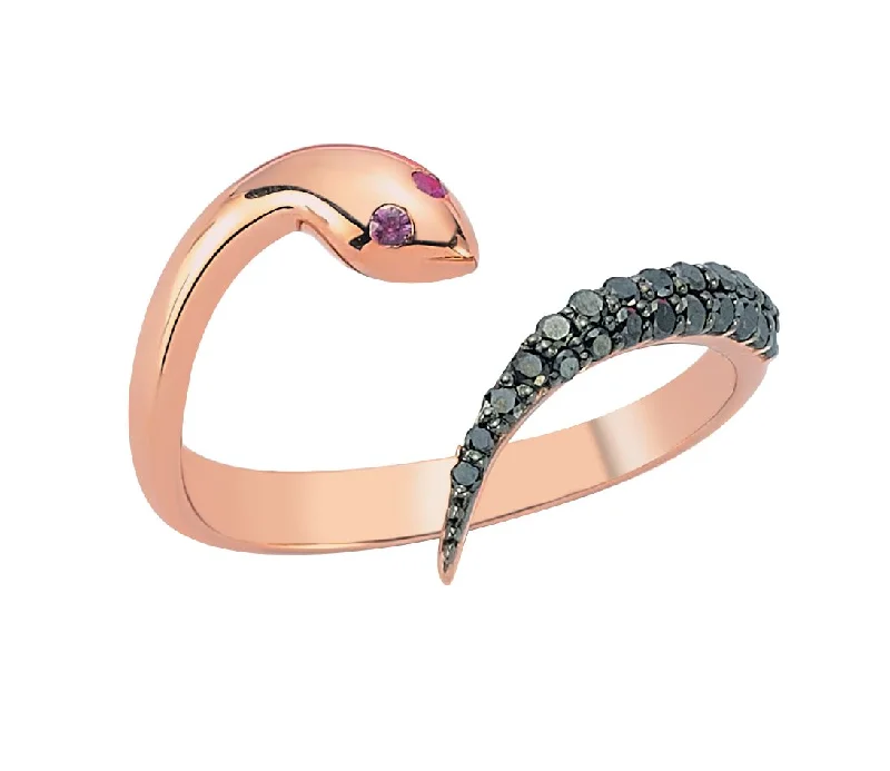 Personalized Rose Gold Promise Rings-SERPENT GOLD BLACK DIAMOND RING