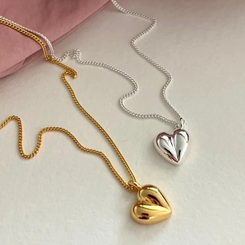 Crystal Pendant Necklaces-Simple Style Heart Shape Sterling Silver Plating 18k Gold Plated Pendant Necklace