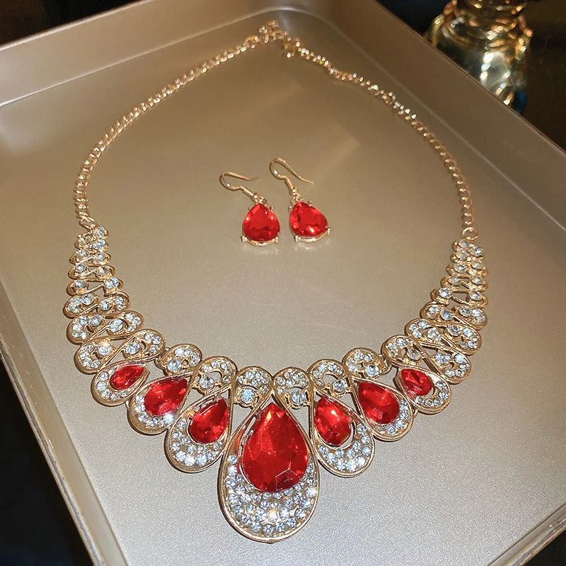 29 # Necklace - Red Water Drop (Two Piece Set)