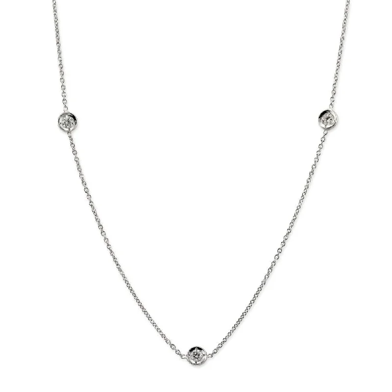 Chakra Necklaces-Roberto Coin 18K White Gold 3 Diamond Station 18" Diamonds by The Inch Necklace