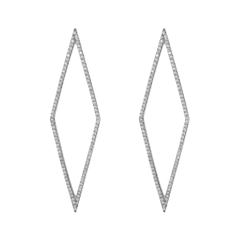 Sparkling Designer Earrings-Rhomb Black Ruthenium on Silver Earrings w. Zirconia