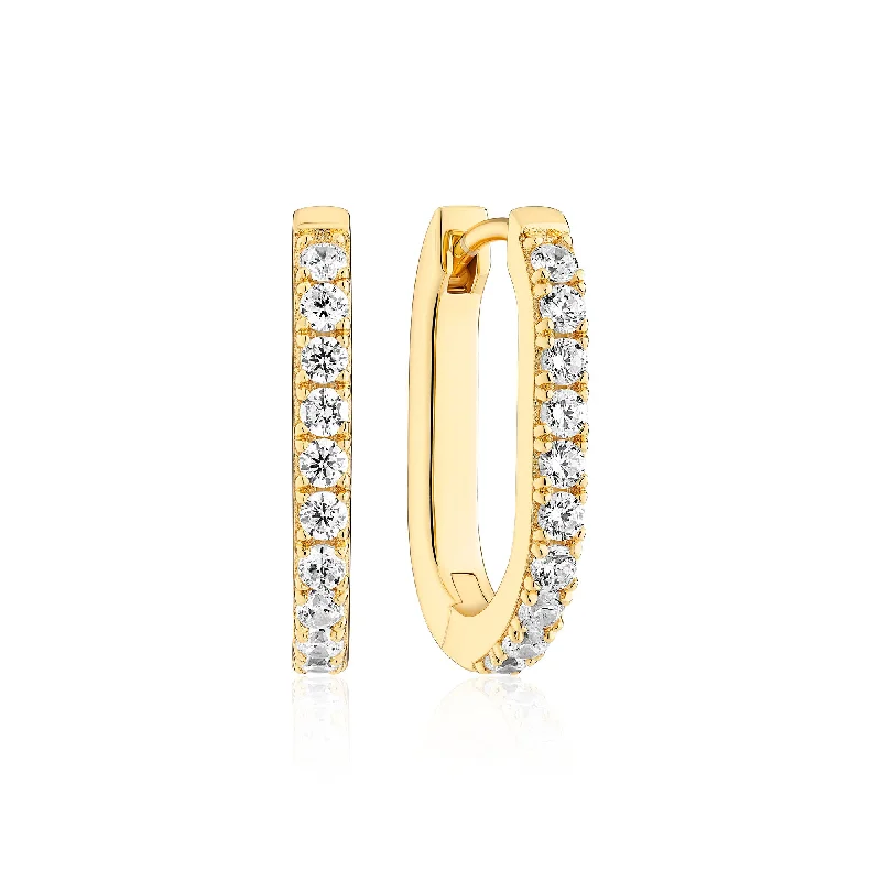 Crystal Hoop Earrings for Women-Capizzi Piccolo Gold Plated Earrings w. Zirconia