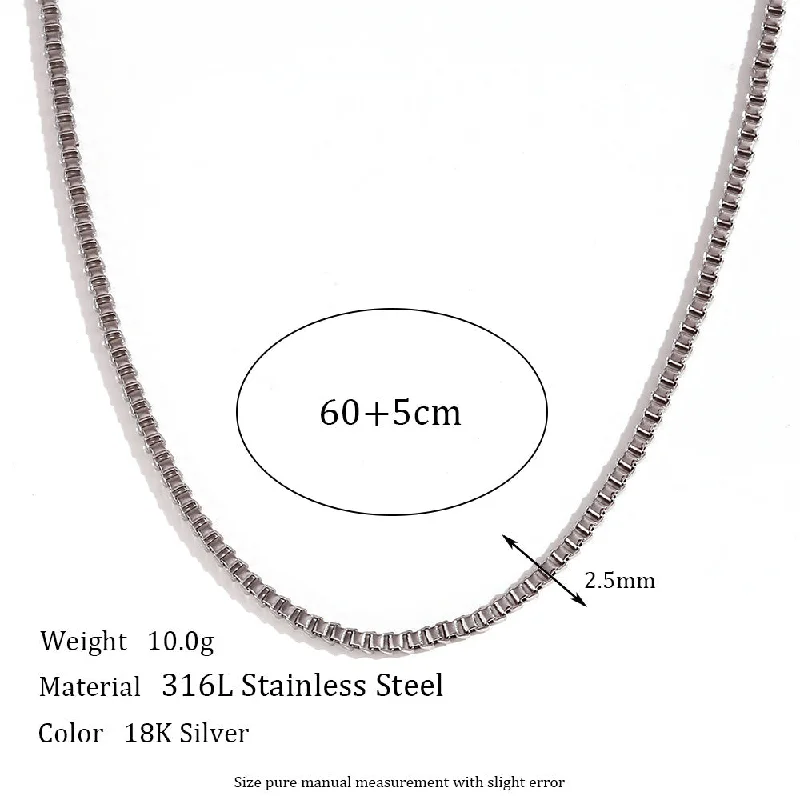 2.5mm Box Chain - Steel Necklace -60cm 5cm