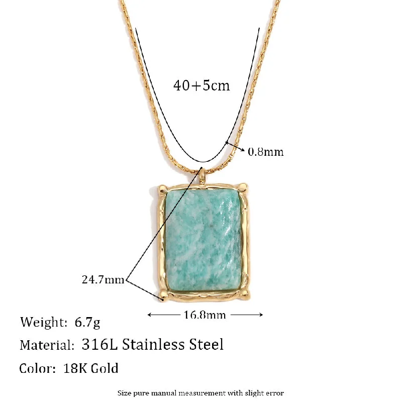 Rectangular Natural Stone Pendant Necklace - Gold - Tianhe Stone