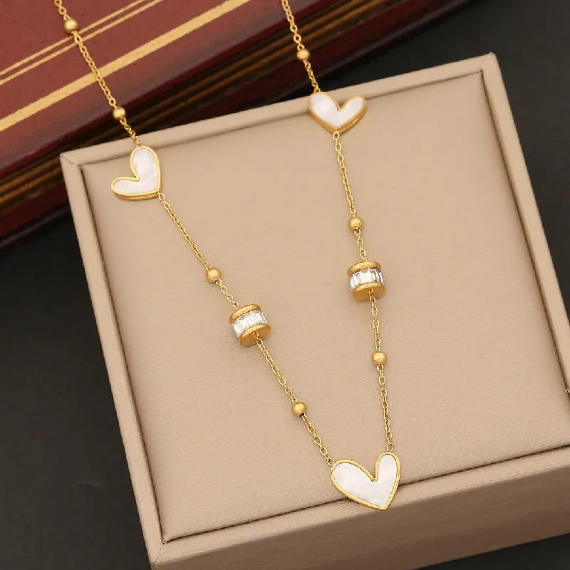 Affordable Necklaces-Fashion Heart Stainless Steel Electroplating Necklaces