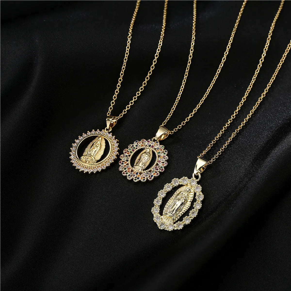 Citrine Necklaces-Classic Design Copper Micro-Inlaid Zircon Religious Jewelry New Virgin Mary Necklace