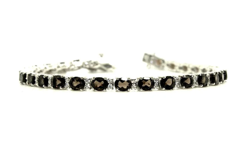 Tennis Bracelets for Women-Smoky/Brown Quartz & Cubic Zirconia Bracelet in Sterling Silver