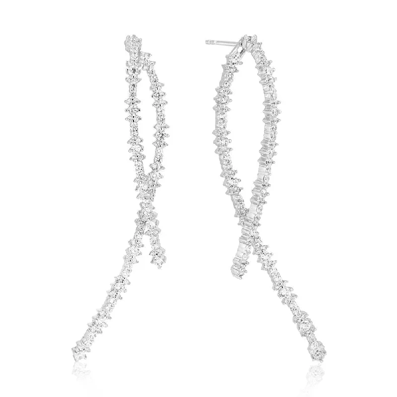 Colorful Hoop Drop Earrings-Livigno Lungo Silver Earrings w. Zirconias