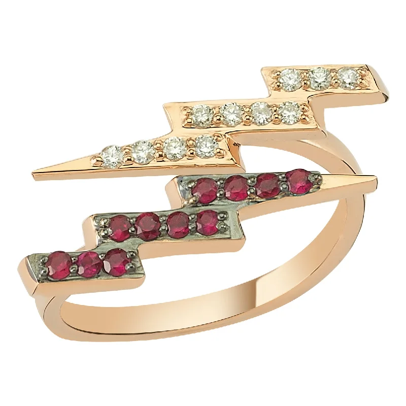 Affordable Gold Rings-LIGHTNING GOLD RUBY DIAMOND RING