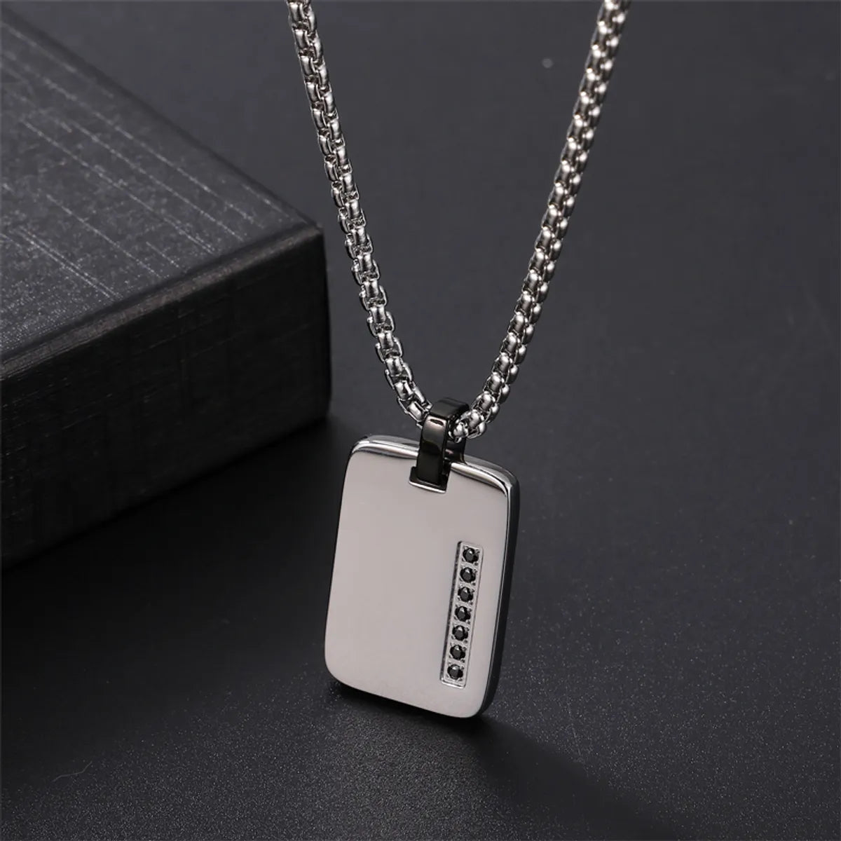 Ruby Necklaces-Commute Square Stainless Steel Polishing Inlay Zircon Men'S Pendant Necklace