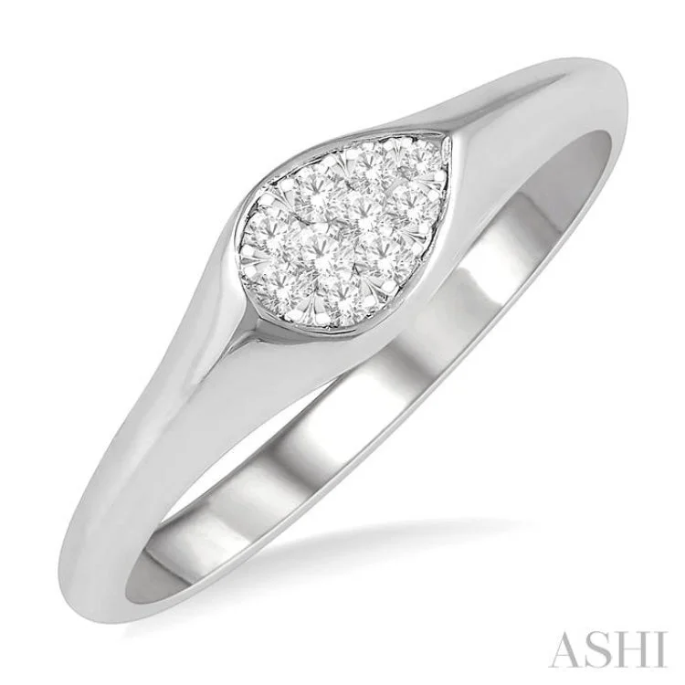 Men’s Designer Engagement Rings-1/10 ctw Pear Shape Lovebright Diamond Ring in 14K White Gold