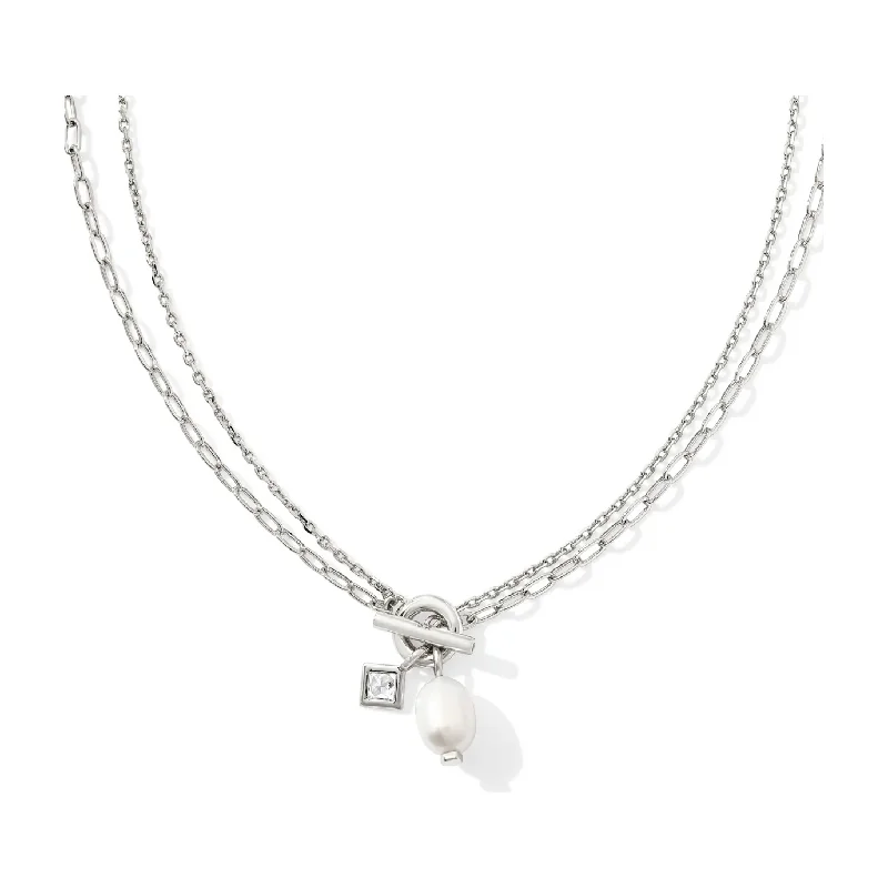 Butterfly Pendant Necklaces-Kendra Scott Eve Silver Multi Strand Necklace in White Pearl