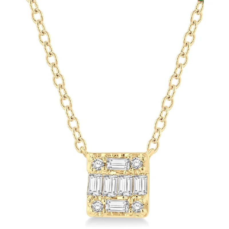 Gemstone Pendant Necklaces-10k Yellow Gold Diamond Square Pendant