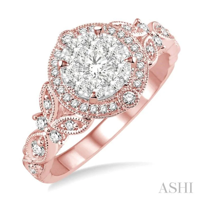 Affordable Designer Engagement Rings-5/8 ctw Diamond Lovebright Engagement Ring in 14K Rose and White Gold