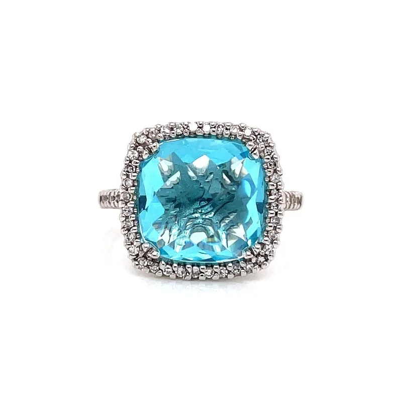 Fashion Diamond Engagement Rings-7.49 TOTAL CARAT BLUE TOPAZ AND DIAMOND LADIES RING